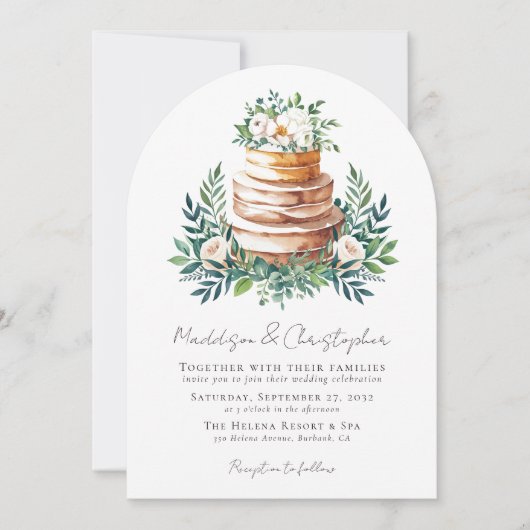 Floral Eucalyptus Cake Wedding Kaart (Voorkant)