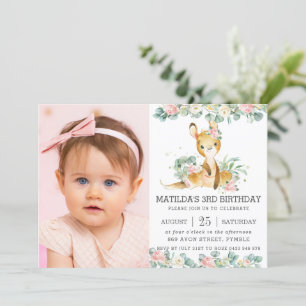 Floral Eucalyptus Cute Kangaroo Birthday Foto  Kaart