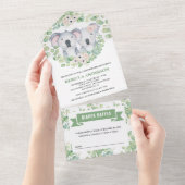 Floral Eucalyptus Cute Koala Twins Baby shower All In One Uitnodiging (Afscheurbaar)