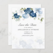 Floral Eucalyptus Dusty Blue Save the Date (Voorkant / Achterkant)