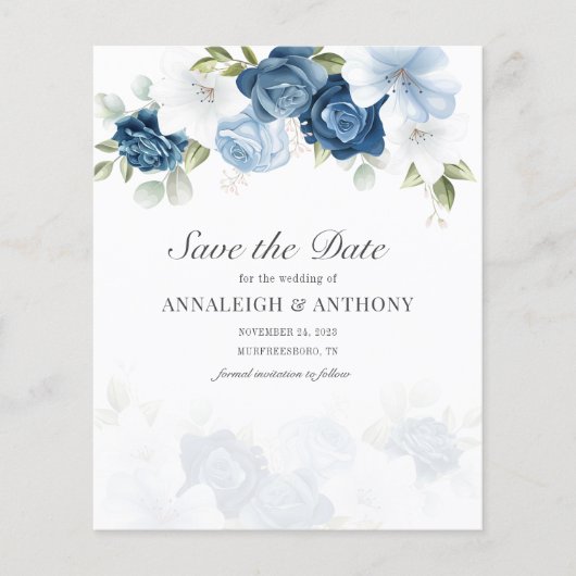 Floral Eucalyptus Dusty Blue Save the Date (Voorkant)