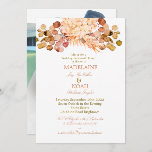 Floral Eucalyptus Elegant Chic Wedding Rehearal Kaart (Voorkant / Achterkant)