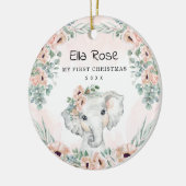 Floral Eucalyptus Elephant Baby Eerste Kerstmis Keramisch Ornament (Links)