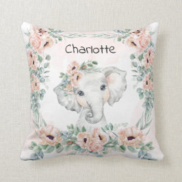 Floral Eucalyptus Elephant Baby Girl Nursery Kussen
