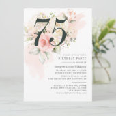 Floral Eucalyptus Foliage Pink 75th Birthday Party Kaart (Staand voorkant)