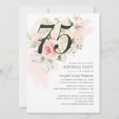 Floral Eucalyptus Foliage Pink 75th Birthday Party Kaart (Voorkant)