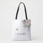 Floral Eucalyptus greenery bee name script Tote Bag (Voorkant)