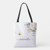 Floral Eucalyptus greenery bee name script Tote Bag (Achterkant)
