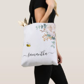 Floral Eucalyptus greenery bee name script Tote Bag (Dichtbij)