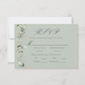 Floral Eucalyptus Greenery Gold Sage Green Wedding RSVP Kaartje (Voorkant)