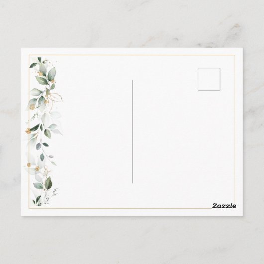 Floral Eucalyptus Greenery Gold Weddenschap Hartel Briefkaart (Achterkant)