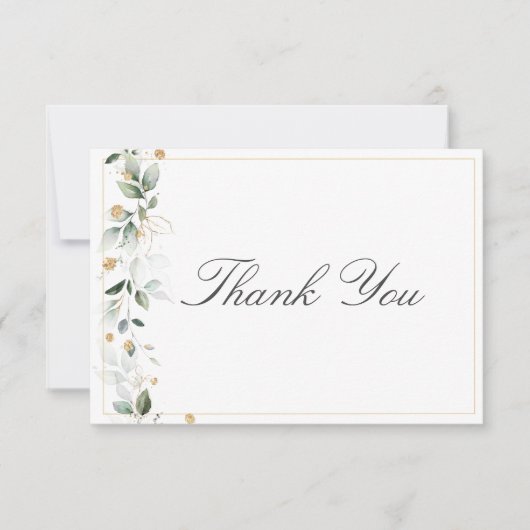 Floral Eucalyptus Greenery Gold Wedding Bedankkaart (Voorkant)