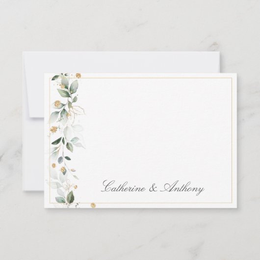 Floral Eucalyptus Greenery Gold Wedding Bedankkaart (Achterkant)