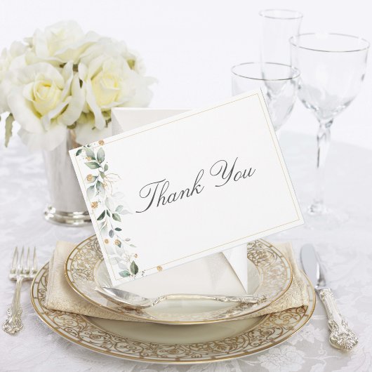 Floral Eucalyptus Greenery Gold Wedding Bedankkaart