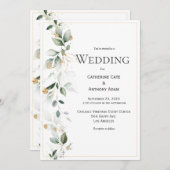 Floral Eucalyptus Greenery Gold Wedding Invitation Kaart (Voorkant / Achterkant)