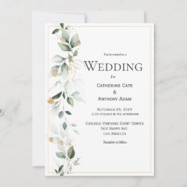 Floral Eucalyptus Greenery Gold Wedding Invitation Kaart