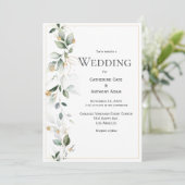 Floral Eucalyptus Greenery Gold Wedding Kaart (Staand voorkant)