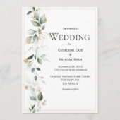 Floral Eucalyptus Greenery Gold Wedding Kaart (Voorkant)