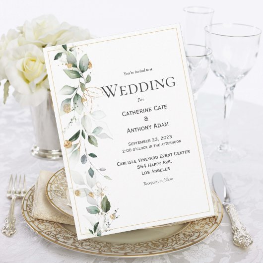 Floral Eucalyptus Greenery Gold Wedding Kaart
