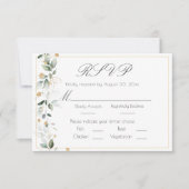 Floral Eucalyptus Greenery Gold Wedding RSVP Kaartje (Voorkant)