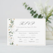 Floral Eucalyptus Greenery Gold Wedding RSVP Kaartje (Staand voorkant)