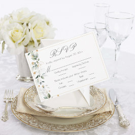 Floral Eucalyptus Greenery Gold Wedding RSVP Kaartje