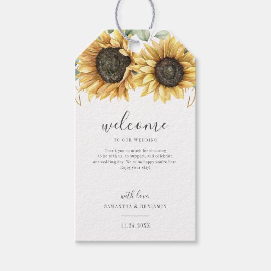 Floral Eucalyptus Greenery Sunflower Wedding Cadeaulabel (Voorkant)