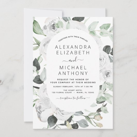 Floral Eucalyptus Greenery Wedding Invitation Kaart (Voorkant)