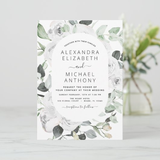 Floral Eucalyptus Greenery Wedding Invitation Kaart (Staand voorkant)