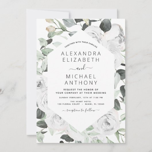 Floral Eucalyptus Greenery Wedding Invitation Kaart (Voorkant)