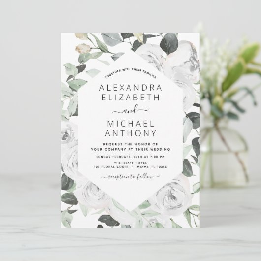 Floral Eucalyptus Greenery Wedding Invitation Kaart (Staand voorkant)