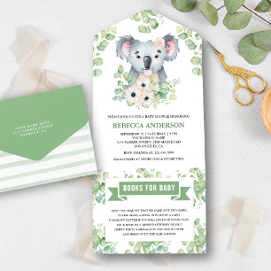 Floral Eucalyptus Koala Girl Baby shower All In One Uitnodiging