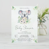 Floral Eucalyptus Koala Girl Baby shower Kaart (Staand voorkant)