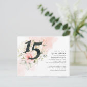 Floral Eucalyptus Leaves Quinceanera 15e verjaarda Uitnodiging Briefkaart (Staand voorkant)