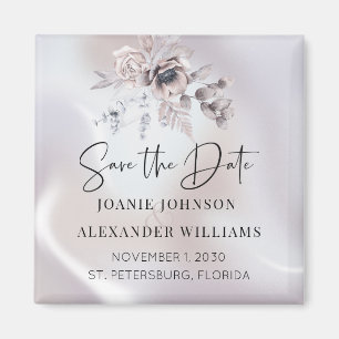 Floral Eucalyptus Luxe Pearl Wedding Save the Date Magneet
