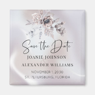 Floral Eucalyptus Luxe Pearl Wedding Save the Date Magneet
