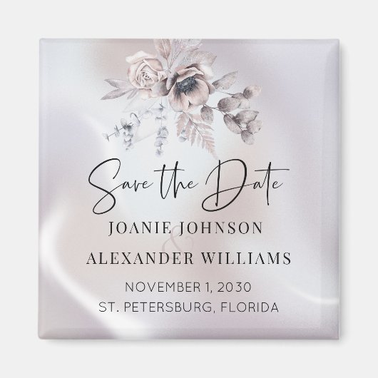 Floral Eucalyptus Luxe Pearl Wedding Save the Date Magneet (Voorkant)