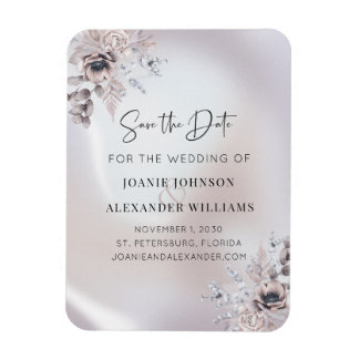 Floral Eucalyptus Luxe Pearl Wedding Save the Date Magneet