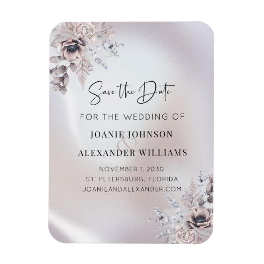 Floral Eucalyptus Luxe Pearl Wedding Save the Date Magneet (Verticaal)