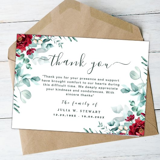 Floral Eucalyptus Moderne begrafenis Hartelijk dan Kaart
