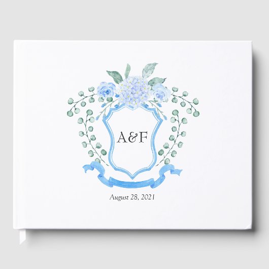 Floral Eucalyptus Monogram Crest Weddenschap Gastenboek (Voorkant)