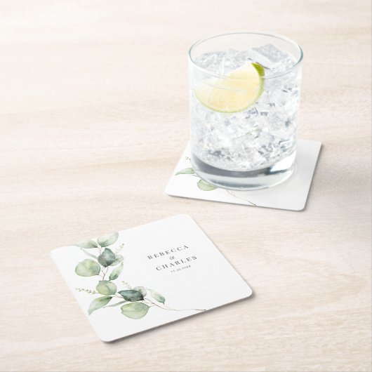 Floral Eucalyptus Script Weddenschap Kartonnen Onderzetters (Insitu)