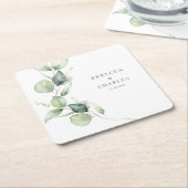 Floral Eucalyptus Script Weddenschap Kartonnen Onderzetters (Schuin)