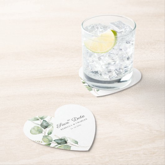 Floral Eucalyptus Script Weddenschap Opslaan Datum Kartonnen Onderzetters (Insitu)