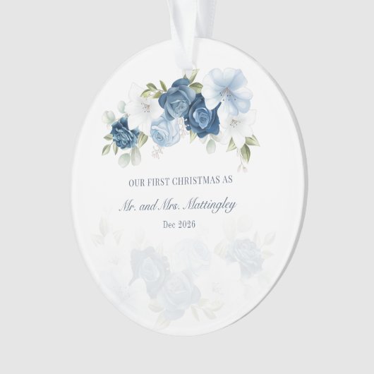 Floral Eucalyptus Succulent Couples Dusta Blue Ornament (voorkant)