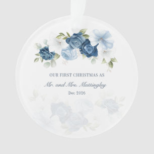 Floral Eucalyptus Succulent Couples Dusta Blue Ornament