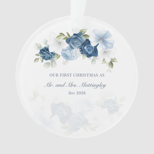 Floral Eucalyptus Succulent Couples Dusta Blue Ornament (voorkant)