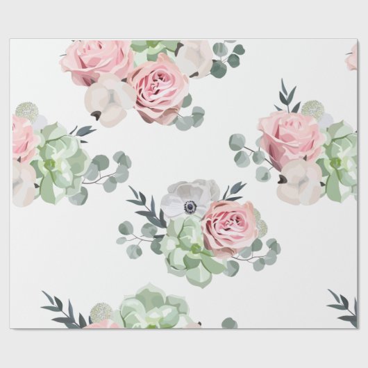 Floral Eucalyptus Succulent Weddenschap Wrapping P Cadeaupapier (Vlak)