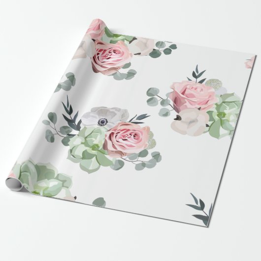 Floral Eucalyptus Succulent Weddenschap Wrapping P Cadeaupapier (Uitgerold)