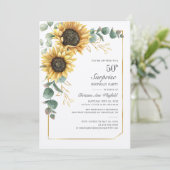 Floral Eucalyptus Sunflower Script 50th Birthday Kaart (Staand voorkant)